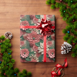 Papel De Presente Lindas Poinsettias 3D Vermelhas e Brancas
