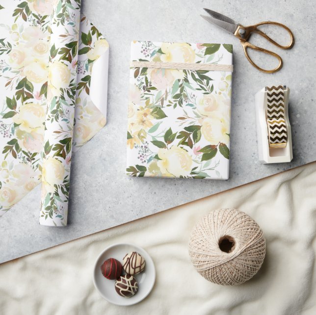 Papel De Presente Lindas Rosas Brancas Aquarela (Artesanato)