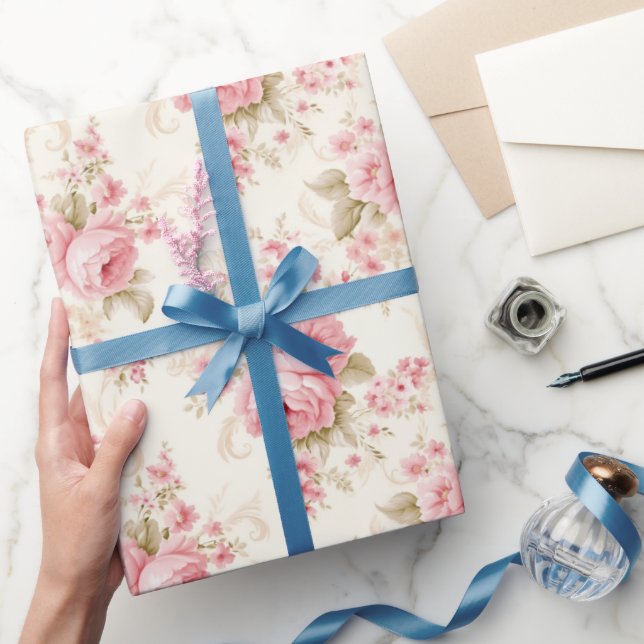 Papel De Presente Lindas Rosas Rosa (Presentear)