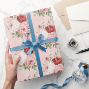 Papel De Presente Lindas Rosas Rosa Brancas Vermelhas Florais Chuva 