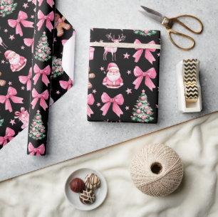 Papel De Presente Lindo Arco Coquete Rosa Natal Papai Noel Biscoito