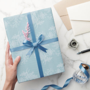 Papel De Presente Lindo Azul Claro Floral Branco de Renda Falsa Casa
