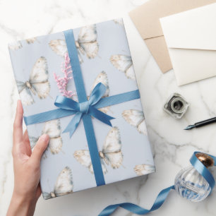 Papel De Presente Lindo Banho de Bebê Borboleta Azul Branco Nupcial