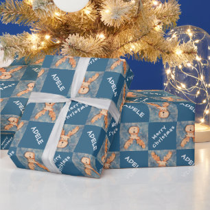 Papel De Presente Lindo Cervo Nome das Crianças Feliz Natal Feriado