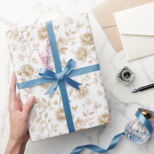 Papel De Presente Lindo Chuveiro Nupcial Floral Creme Branco