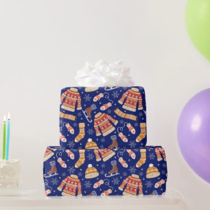 Papel De Presente Lindo clima de suéter feio de Natal inverno azul m