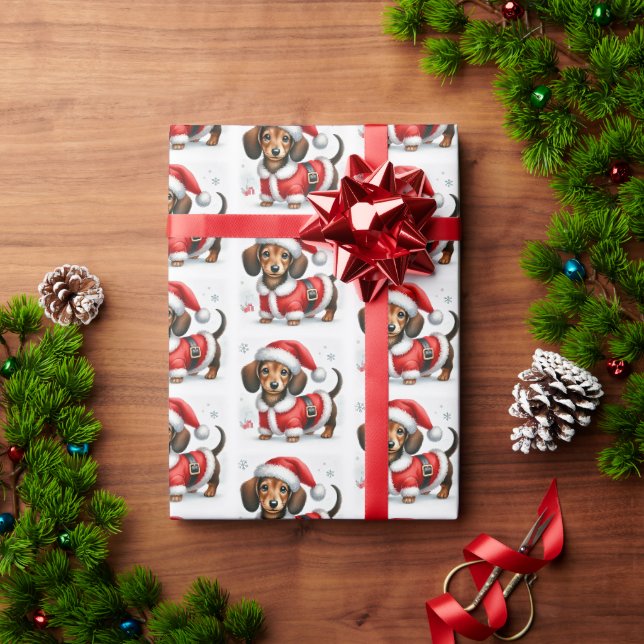 Papel De Presente Lindo Dachshund Papai Noel Natal  (Presente de Natal)