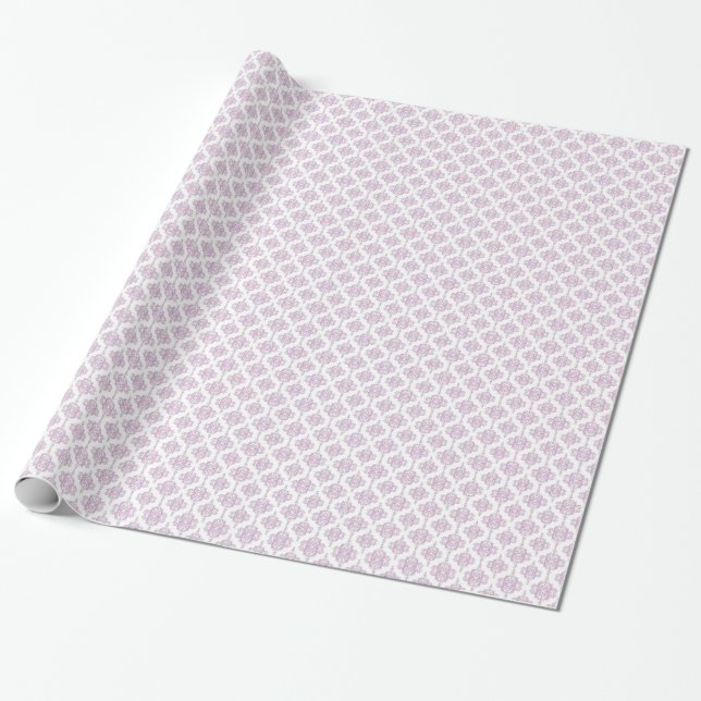 Papel De Presente Lindo Damasco Lavanda Roxo e Branco (Desenrolado)