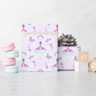 Papel De Presente Lindo Dinossauro Rosa para Aniversário de Meninas