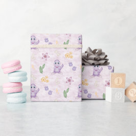 Papel De Presente Lindo Dinossauro Roxo de Aniversário Feminino