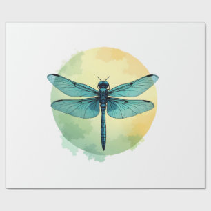 Papel De Presente Lindo Dragão Verde Arte Aquarela Inseto Lo