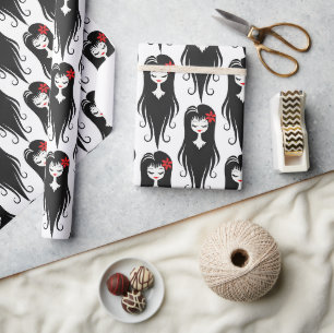 Papel De Presente Lindo Fantasma Preto e Branco