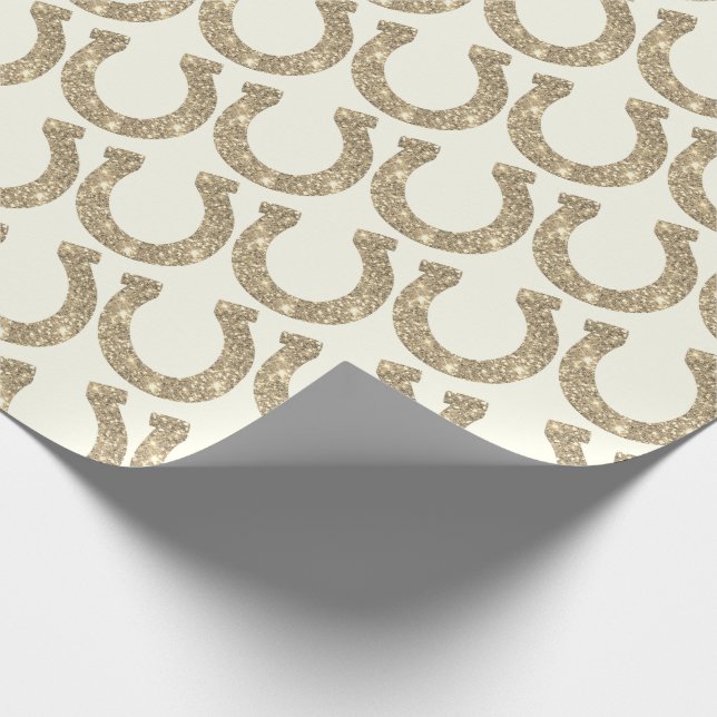 Papel De Presente Lindo Glam Ferradura Dourado Brilho Branco (Ponta)