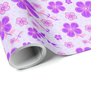Papel De Presente Lindo Impresso Floral Roxo e Rosa em Lavanda