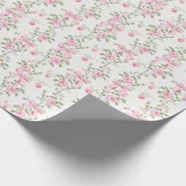 Papel De Presente Lindo Laço Rosa Floral Coquette