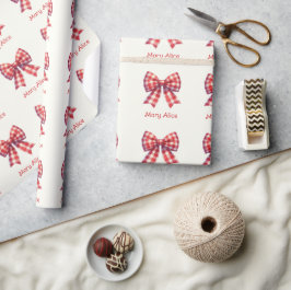 Papel De Presente Lindo Laço Xadrez Vermelho e Creme