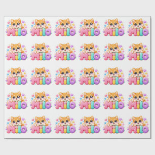 Papel De Presente Lindo Milo Cachorro Kawaii Nome Pastel Rosa Brilha