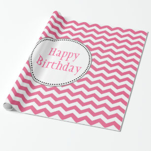 Papel De Presente lindo, moderno, clássico rosa chevron aniversário