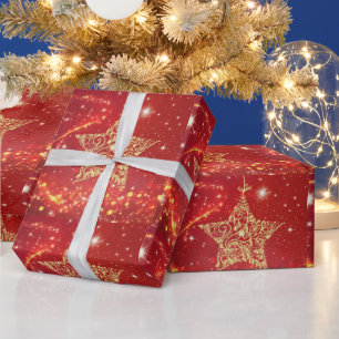 Papel De Presente Lindo, Natal, Estrela Dourada, Faíscas