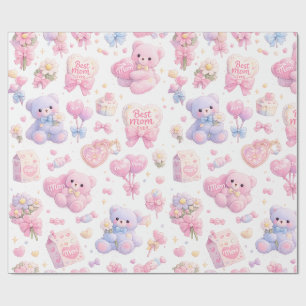 Papel De Presente Lindo Pacote de Clipart de Mamãe Urso Teddy Aqua