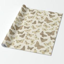 Papel De Presente Lindo padrão de borboleta bege dourado feminino