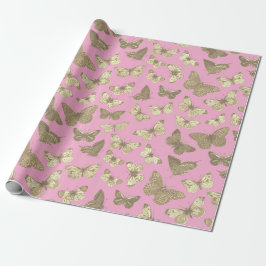 Papel De Presente Lindo padrão de borboleta bege dourado feminino co