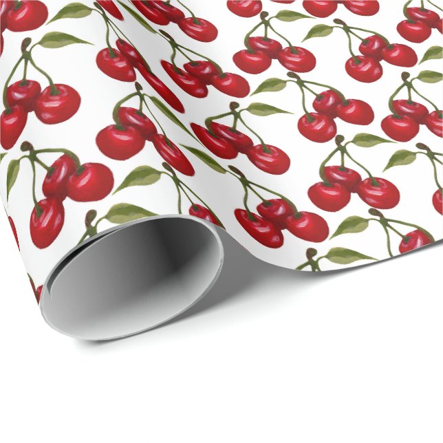 Papel De Presente Lindo padrão de cereja em azulejos para chá de beb (Ponta do rolo)