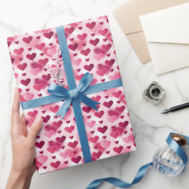 Papel De Presente Lindo Padrão de Corações Rosa
