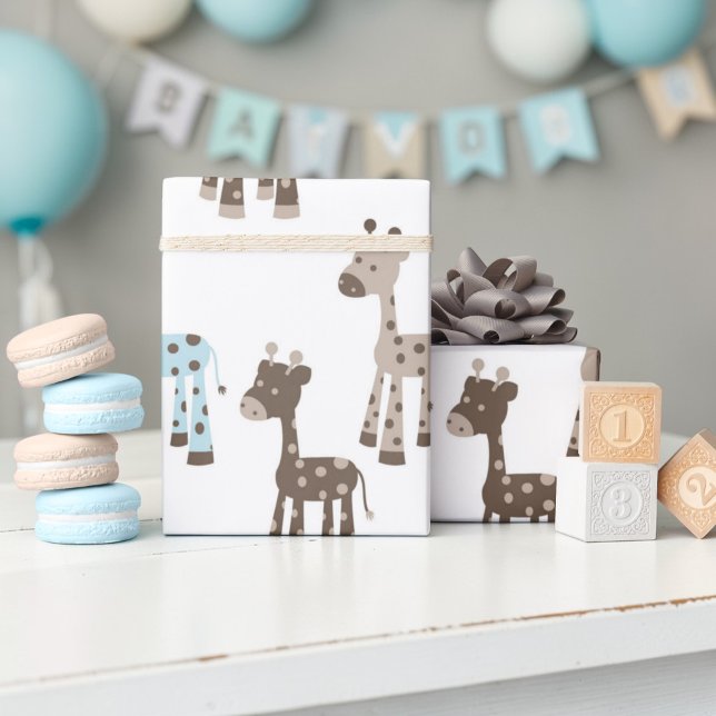 Papel De Presente Lindo padrão de girafa azul para bebê (Criador carregado)