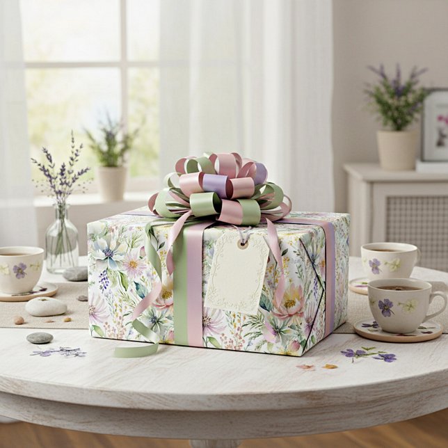 Papel De Presente Lindo padrão floral pastel (Criador carregado)