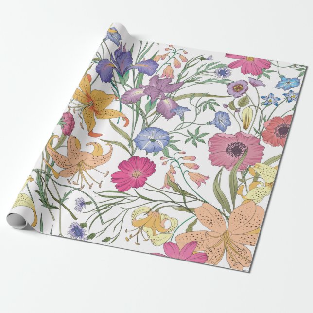 Papel De Presente Lindo padrão floral uniforme. Flor illustr (Desenrolado)