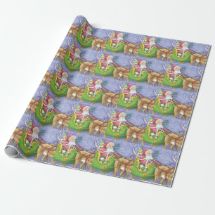 Papel De Presente Lindo Papai Noel de Natal de Desenho Animado Trenó