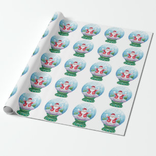 Papel De Presente Lindo Papai Noel de Natal em globo de neve, Estrel
