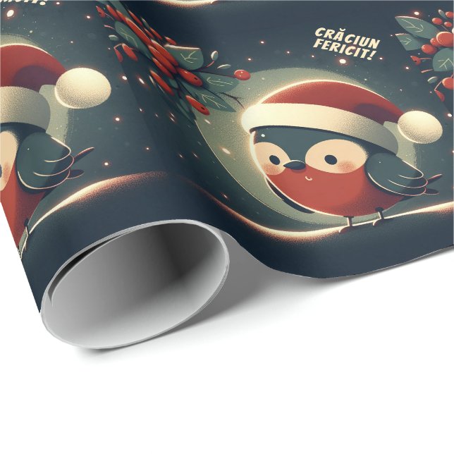 Papel De Presente Lindo Papai Noel Robins Bandeira Romena  (Ponta do rolo)