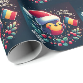 Papel De Presente Lindo Papai Noel Robins Bandeira Romena
