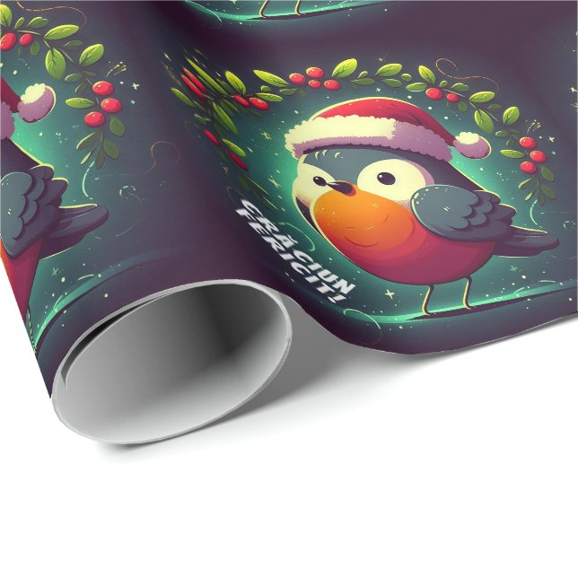 Papel De Presente Lindo Papai Noel Robins Bandeira Romena  (Ponta do rolo)