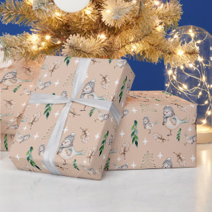 Papel De Presente Lindo Pardal de Neve Aquarela Pintado à Mão