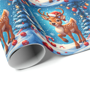 Papel De Presente Lindo Pequeno Rena Natal Chapéu de Papai Noel Inve