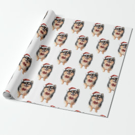 Papel De Presente Lindo Pomerânia com Chapéu de Papai Noel
