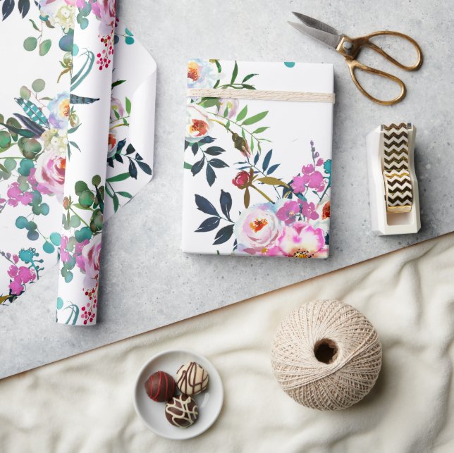 Papel De Presente Lindo Presente de Casamento Floral Boho Rosa Lavan (Artesanato)