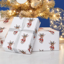 Papel De Presente Lindo Rena Rudolph Férias de Inverno Aquarela