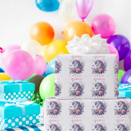 Papel De Presente Lindo Unicórnio Rosa Roxo Brilho Aniversário Menin