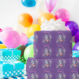Papel De Presente Lindo Unicórnio Rosa Roxo Brilho Aniversário Menin