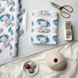 Papel De Presente Lindo Ursinho de Pelúcia com Guarda-Chuva Menino C