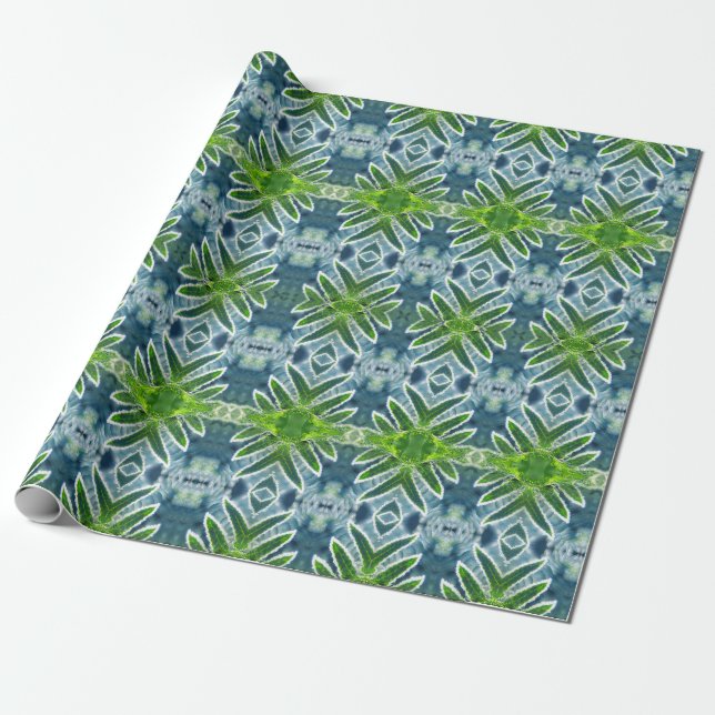 Papel De Presente Lindo, Verde e Azul Mandala de Samambaia (Desenrolado)