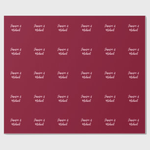 Papel De Presente Lindo Vermelho Burgundy Minimalista Caligrafia Nom