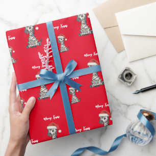 Papel De Presente Lindo zebra alegre árvore de natal zoológico safar