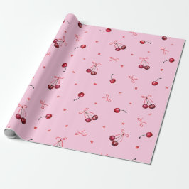 Papel De Presente Lindos Arcos Vermelhos de Cerejas Corações em Rosa