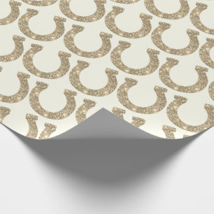 Papel De Presente Lindos Cavalos de Ferradura Glamour Dourado Brilho