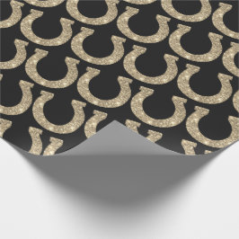 Papel De Presente Lindos Cavalos Ferradura Dourado Preto Brilho